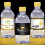 Custom Imprinted 12 oz. Custom Label Spring Water w/ Yellow Flat Cap - Clear Bottle