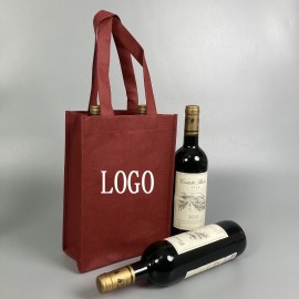 Non-Woven Two Bottles Wine Tote Bag Custom Imprinted