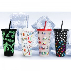 Promotional 2025 New Cold Sensitive Color Changing PP Plastic Straw Cup for Festivals