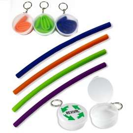 Silicone Reusable Straw w/Travel Carrying Case & Keyring Custom Imprinted