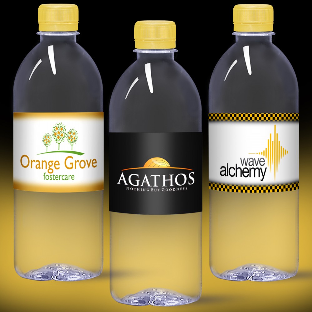 16.9 oz. Water Full Color Label, Clear Bullet Bottle w/ Yellow Cap Custom Imprinted 16.9 oz. Water Full Color Label, Clear Bullet Bottle w/ Yellow Cap Custom Imprinted