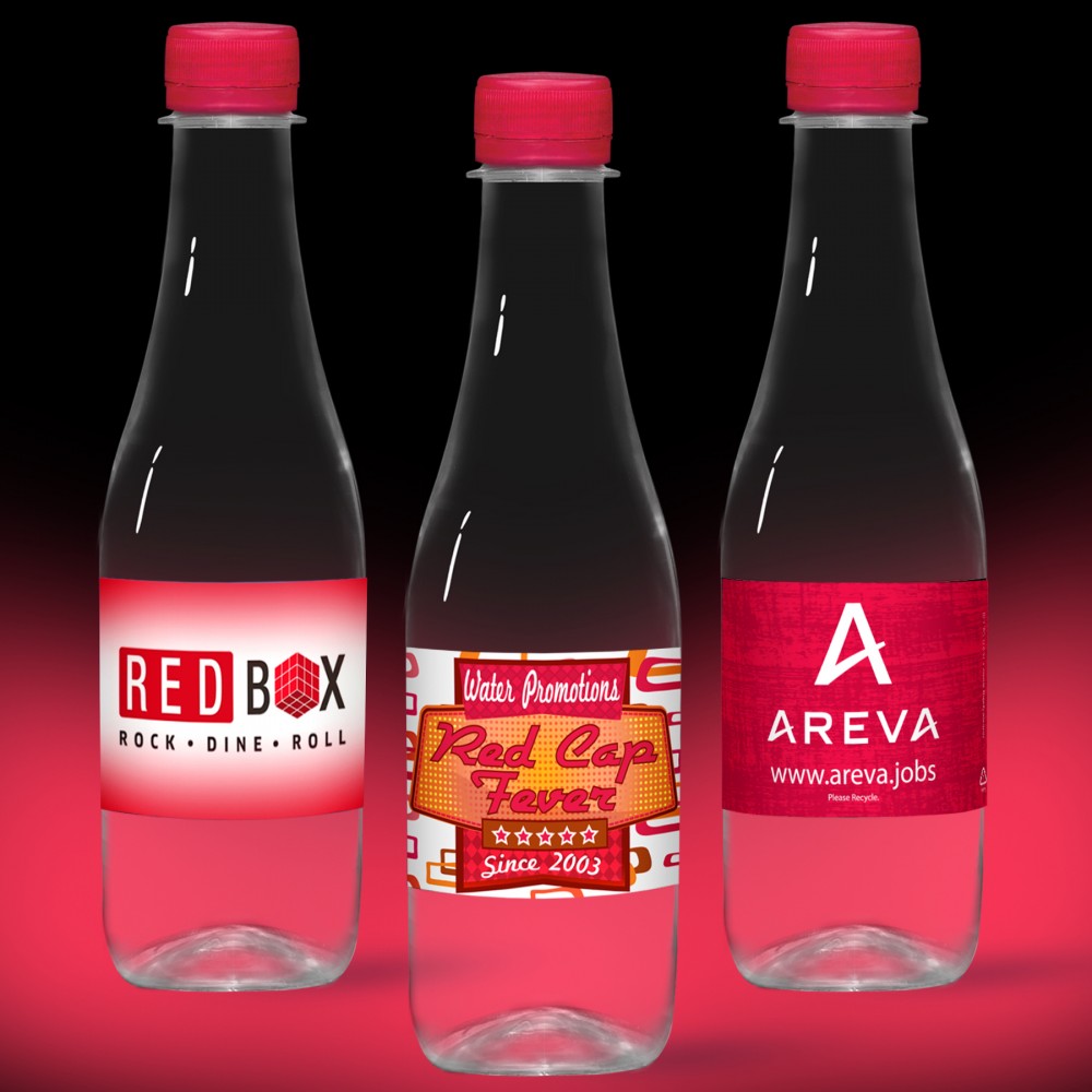 12 oz. Spring Water Full Color Label, Clear Glastic Bottle w/Ruby Red Cap Custom Printed 12 oz. Spring Water Full Color Label, Clear Glastic Bottle w/Ruby Red Cap Custom Printed