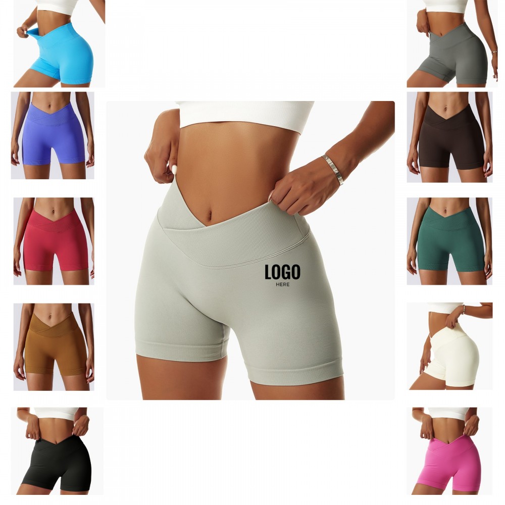 Custom Imprinted Yoga Shorts High Waist Fitness Tight Seamless Sports Shorts