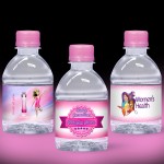 Custom Imprinted 8 oz. Custom Label Spring Water w/Pink Flat Cap - Clear Bottle