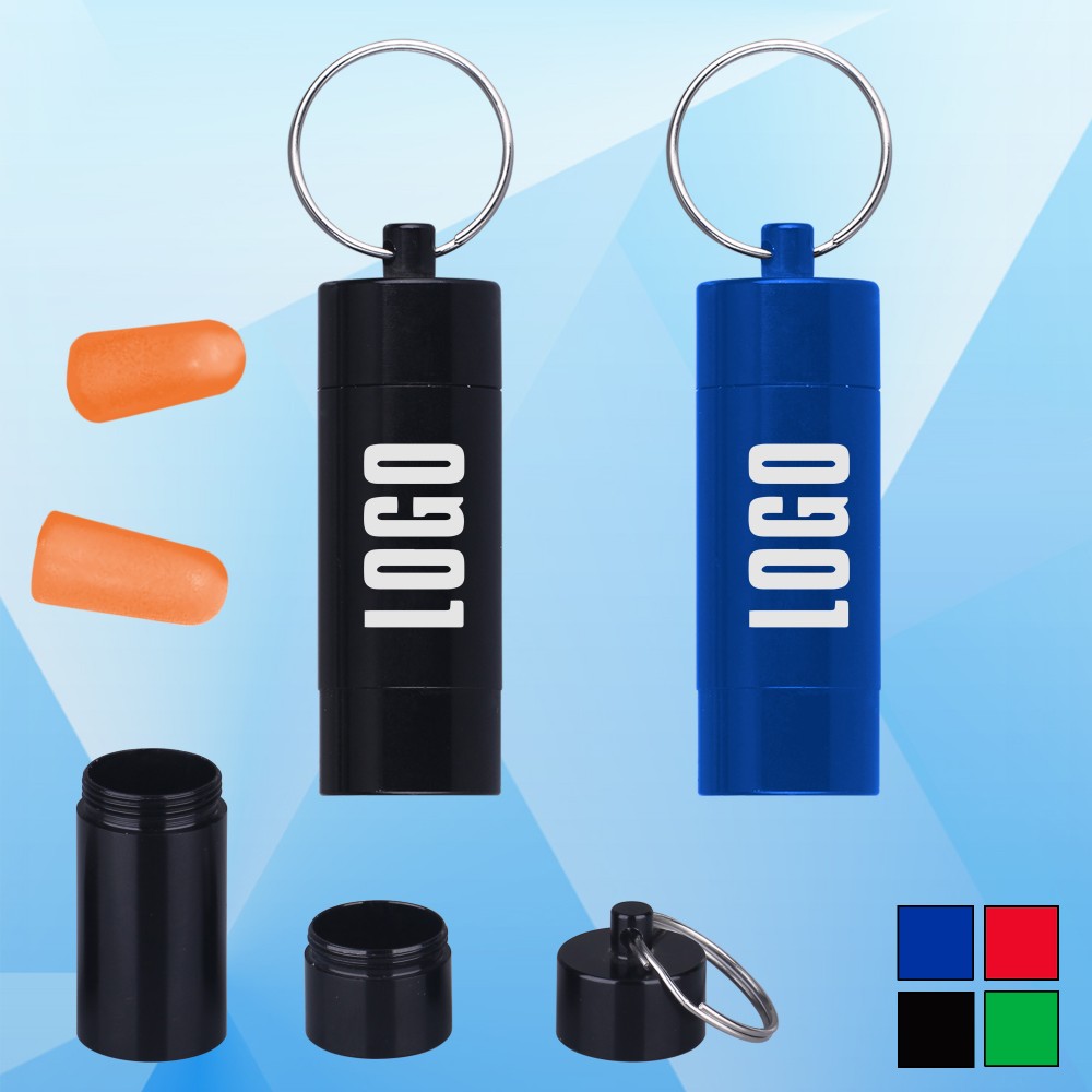 Logo Branded Ear Plugs in Metal Canister w/ Key Ring