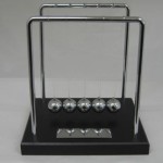 Promotional Jumbo Newtons Cradle with Black Wood Base and Silver Plate