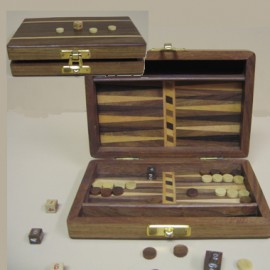 Inlaid Teakwood Travel Backgammon/ LASER with Logo