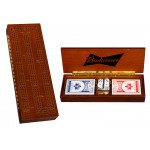 Logo Branded Walnut Stain Cribbage Set - w/ 2 Decks of Cards