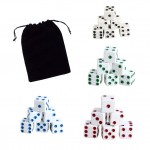 Custom 16MM White w/Color Pips Dice Sets (5 Dice in Velveteen Pouch)