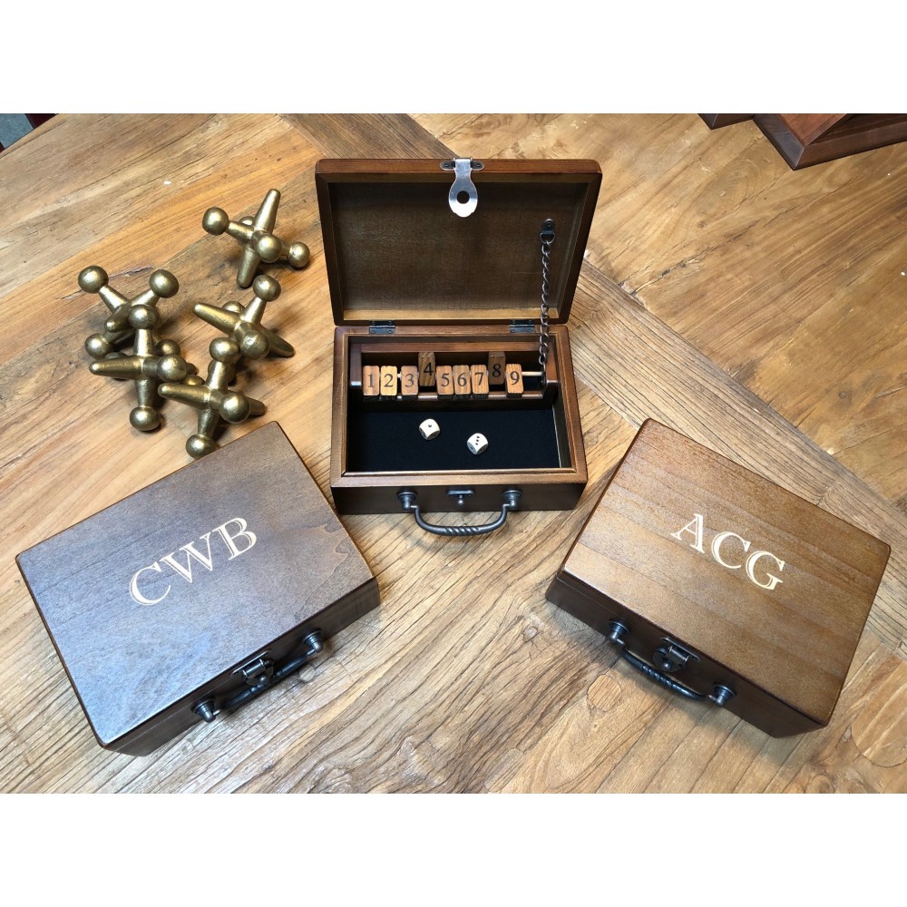 Personalized Mini 9 number Shut-the-Box Game in Old World Box Personalized Mini 9 number Shut-the-Box Game in Old World Box