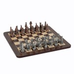 Promotional Egyptian Chess Set w/ Pewter Pieces & 16" Walnut Root Board