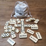 Logo Branded Double Six Dominoes with Cotton Canvas Drawstring Bag