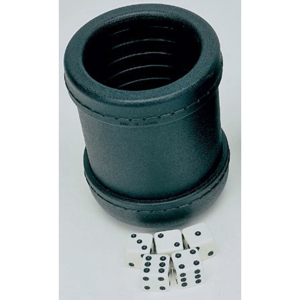 Customized Black Vinyl Dice Cup w/ 5 Dice and 10 Games Customized Black Vinyl Dice Cup w/ 5 Dice and 10 Games