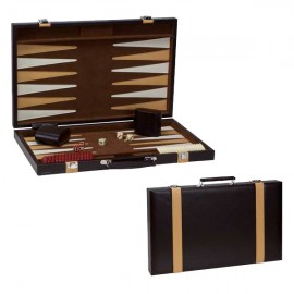 15" Brown Leatherette Backgammon Set with Logo