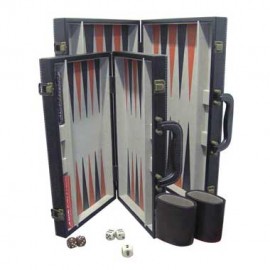 Black Leatherette Backgammon Set- Large (Screened) with Logo  Black Leatherette Backgammon Set- Large (Screened) with Logo