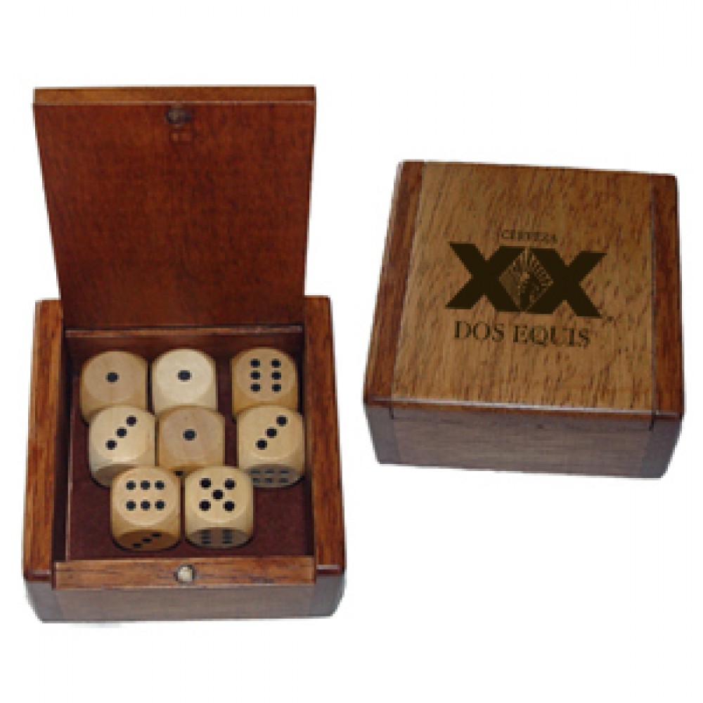 Promotional Wooden Dice Box w/ 8 Wooden Dice Promotional Wooden Dice Box w/ 8 Wooden Dice