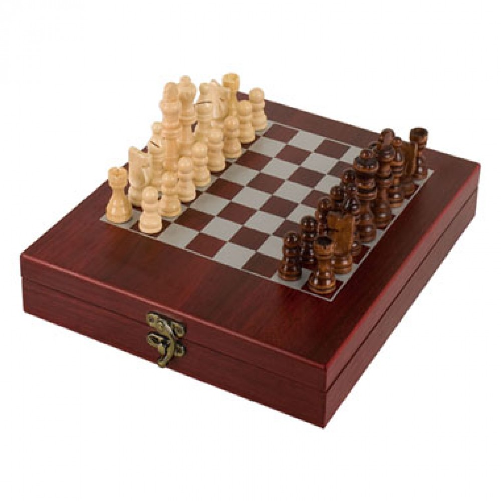 Rosewood Finish Chess Set (Screen printed) with Logo Rosewood Finish Chess Set (Screen printed) with Logo