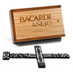 Logo Branded Double 6 Black Dominoes w/ White Dots in Wooden Case