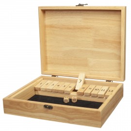 Customized Shut the Box Game w/ 12 Numbers in Old World Styled Box - Natural Wood