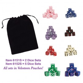 16MM Dice Sets (5 Dice in Velveteen Pouch) with Logo