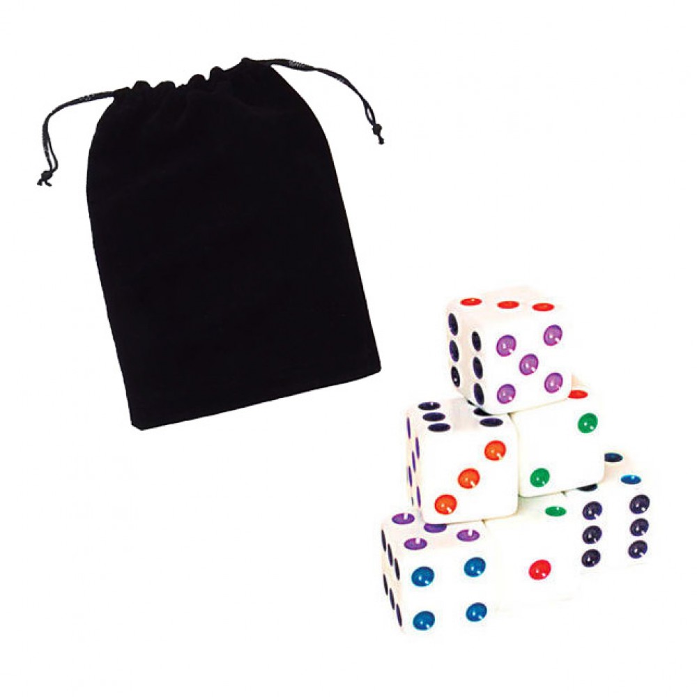 Personalized 16MM Multi-Color Pips Dice Sets (5 Dice in Velveteen Pouch)