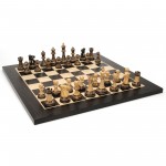 Customized Staunton Chess Set with Floral Etched Pyrography Design & Black Stained Wooden Board