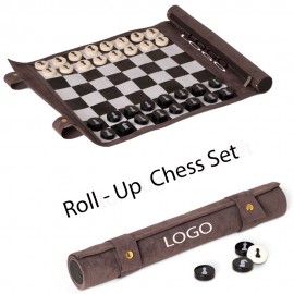 Logo Branded Suede Roll Up Chess Travel Set