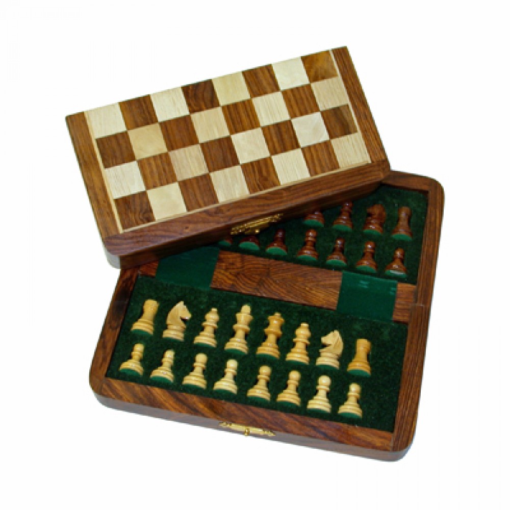Custom Wood Magnetic Folding Chess Set - 7" Custom Wood Magnetic Folding Chess Set - 7"