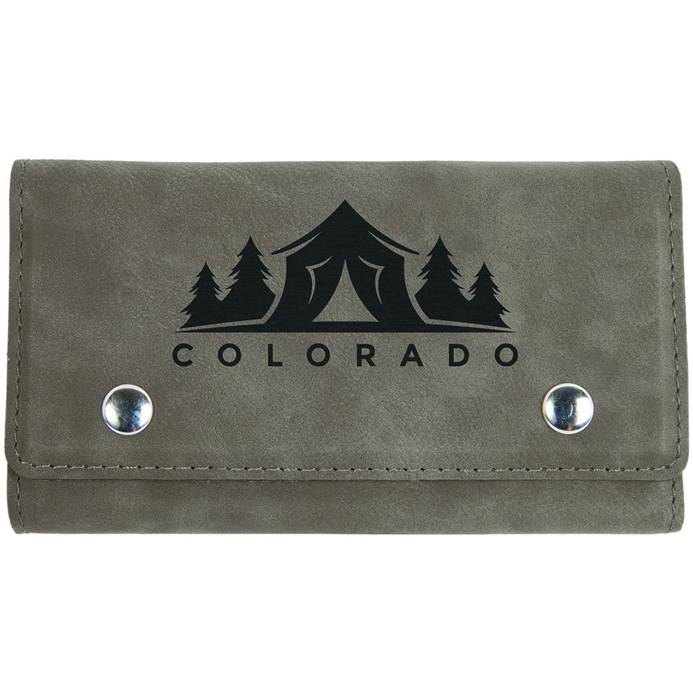 Custom Imprinted Gray 2 Card Leatherette w/5 Dice Set Custom Imprinted Gray 2 Card Leatherette w/5 Dice Set
