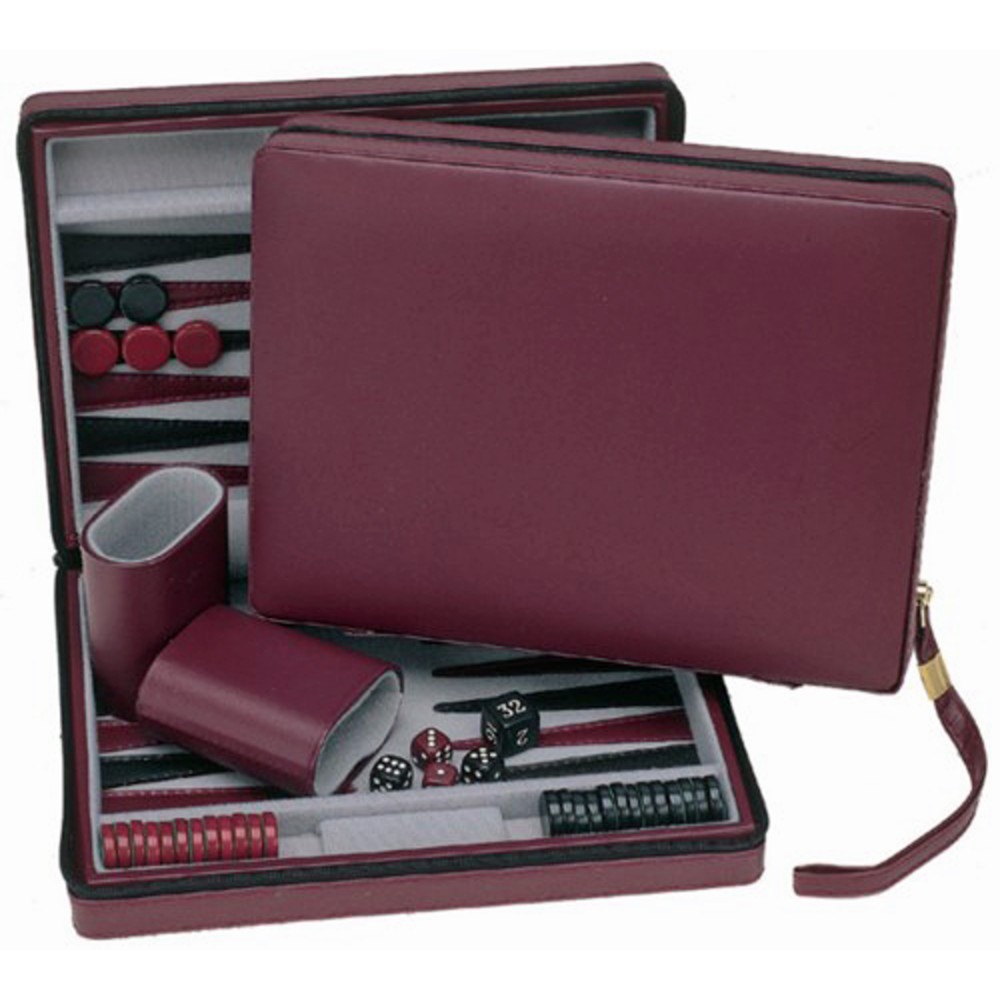 Custom Burgundy Magnetic Backgammon Set w/ Carrying Strap Custom Burgundy Magnetic Backgammon Set w/ Carrying Strap