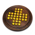 12" Dark Walnut Stained Solitaire w/Yellow Stripe Marbles Custom Imprinted