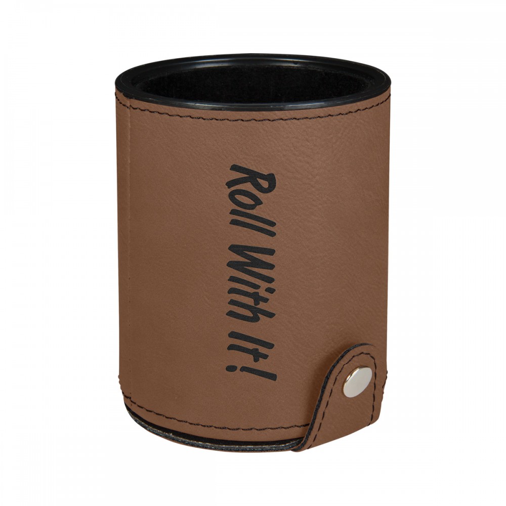 Personalized Dark Brown Leatherette Dice Cup w/ 5 Dice Personalized Dark Brown Leatherette Dice Cup w/ 5 Dice