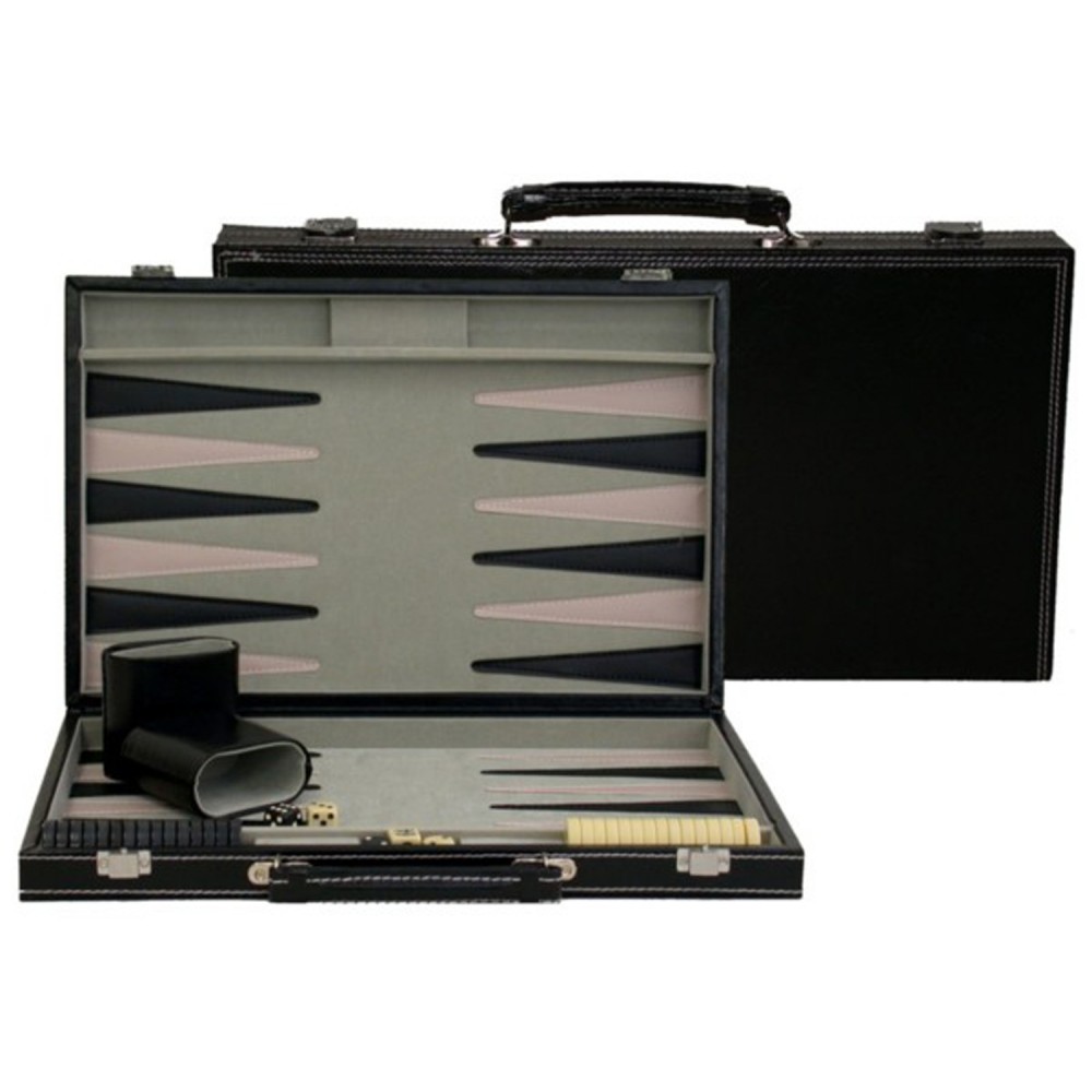 Personalized Black Leatherette Backgammon - 18" Personalized Black Leatherette Backgammon - 18"