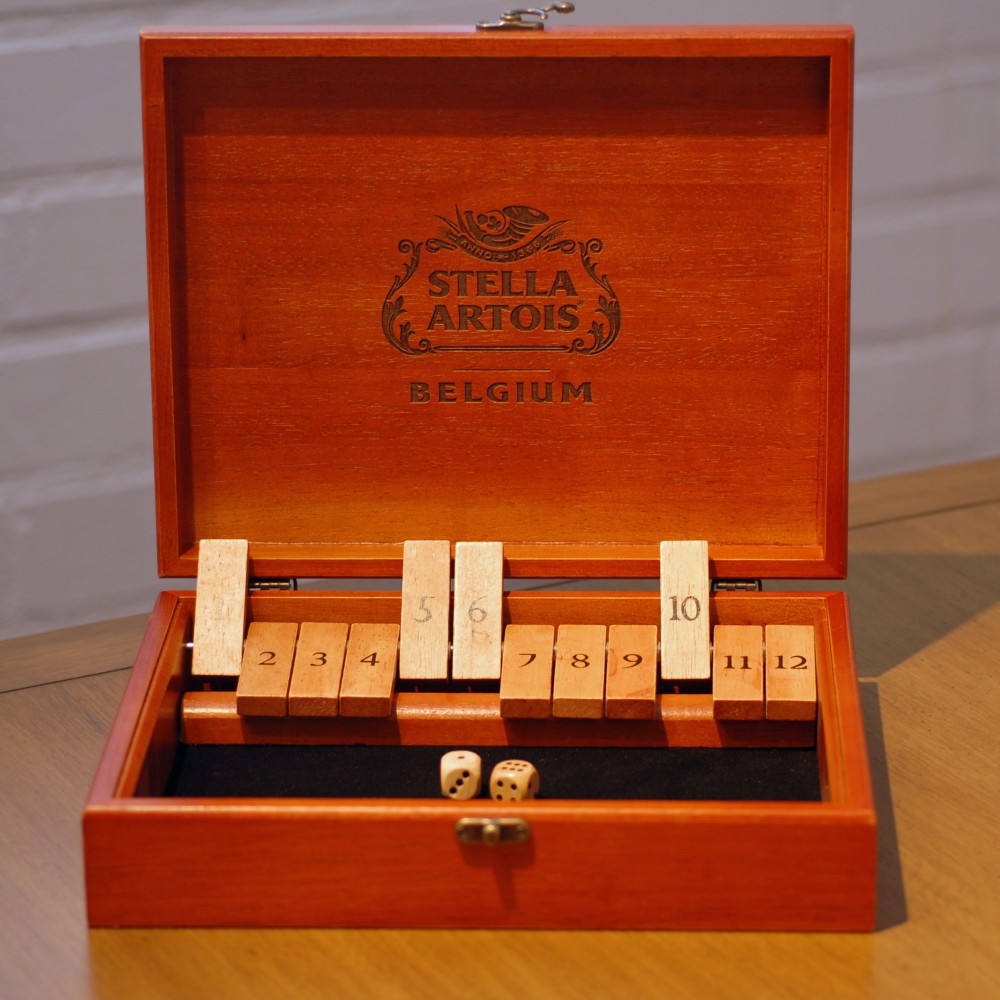 Promotional Shut the Box Game w/ 12 Numbers in Old World Styled Box Promotional Shut the Box Game w/ 12 Numbers in Old World Styled Box