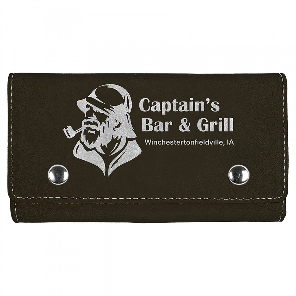 Laserable Leatherette Card and Dice Set - Black/Silver Custom Printed Laserable Leatherette Card and Dice Set - Black/Silver Custom Printed