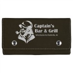 Laserable Leatherette Card and Dice Set - Black/Silver Custom Printed
