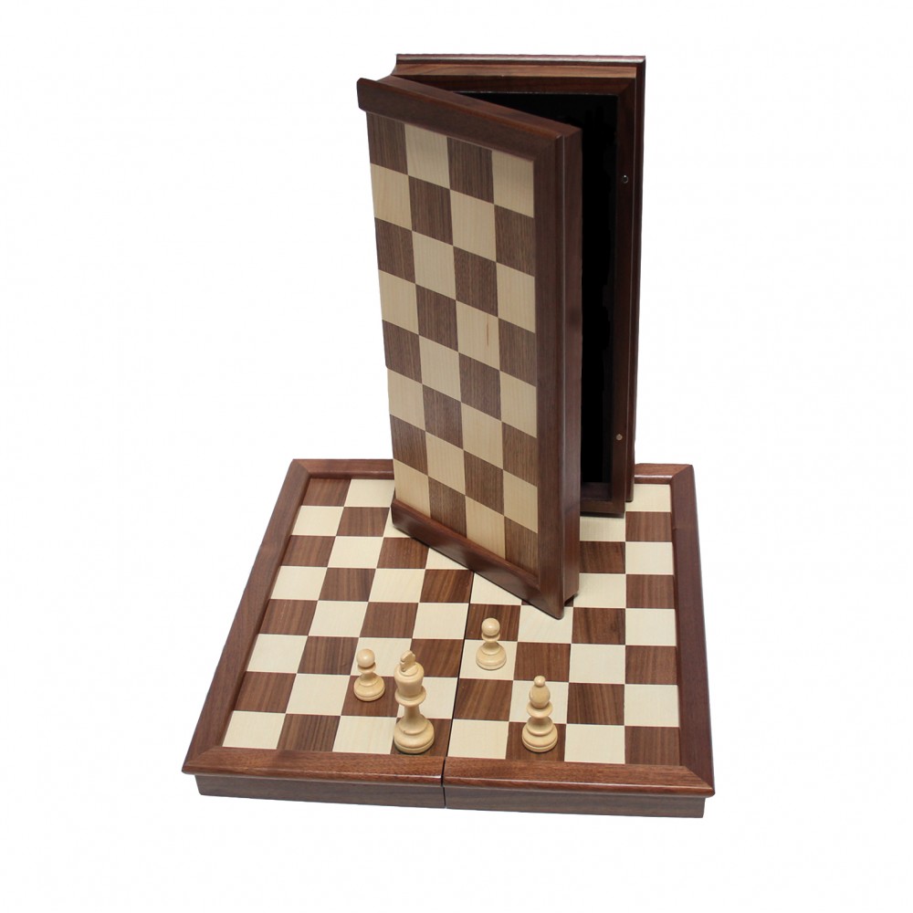 Customized Walnut Veneer Folding Chess Set - 18" Board Customized Walnut Veneer Folding Chess Set - 18" Board
