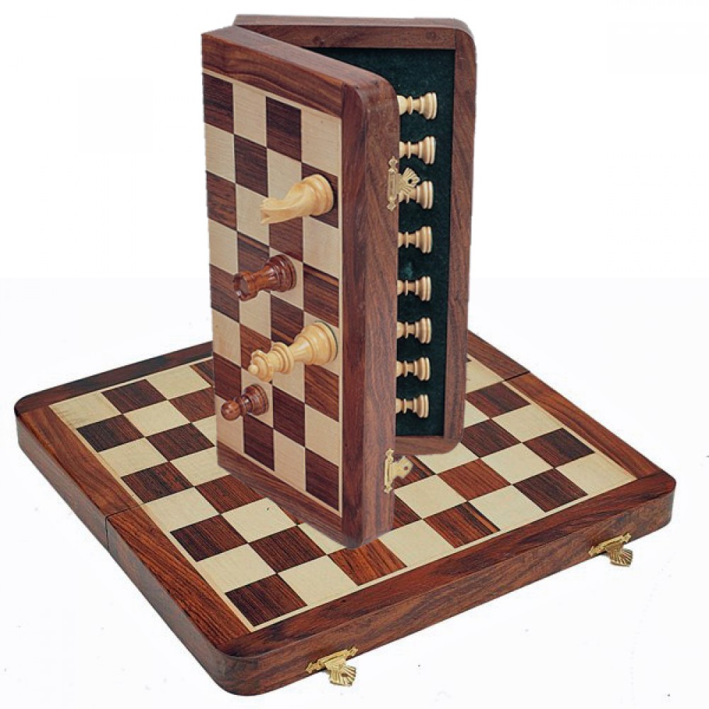 Logo Branded Wood Magnetic Folding Chess Set - 12" Logo Branded Wood Magnetic Folding Chess Set - 12"