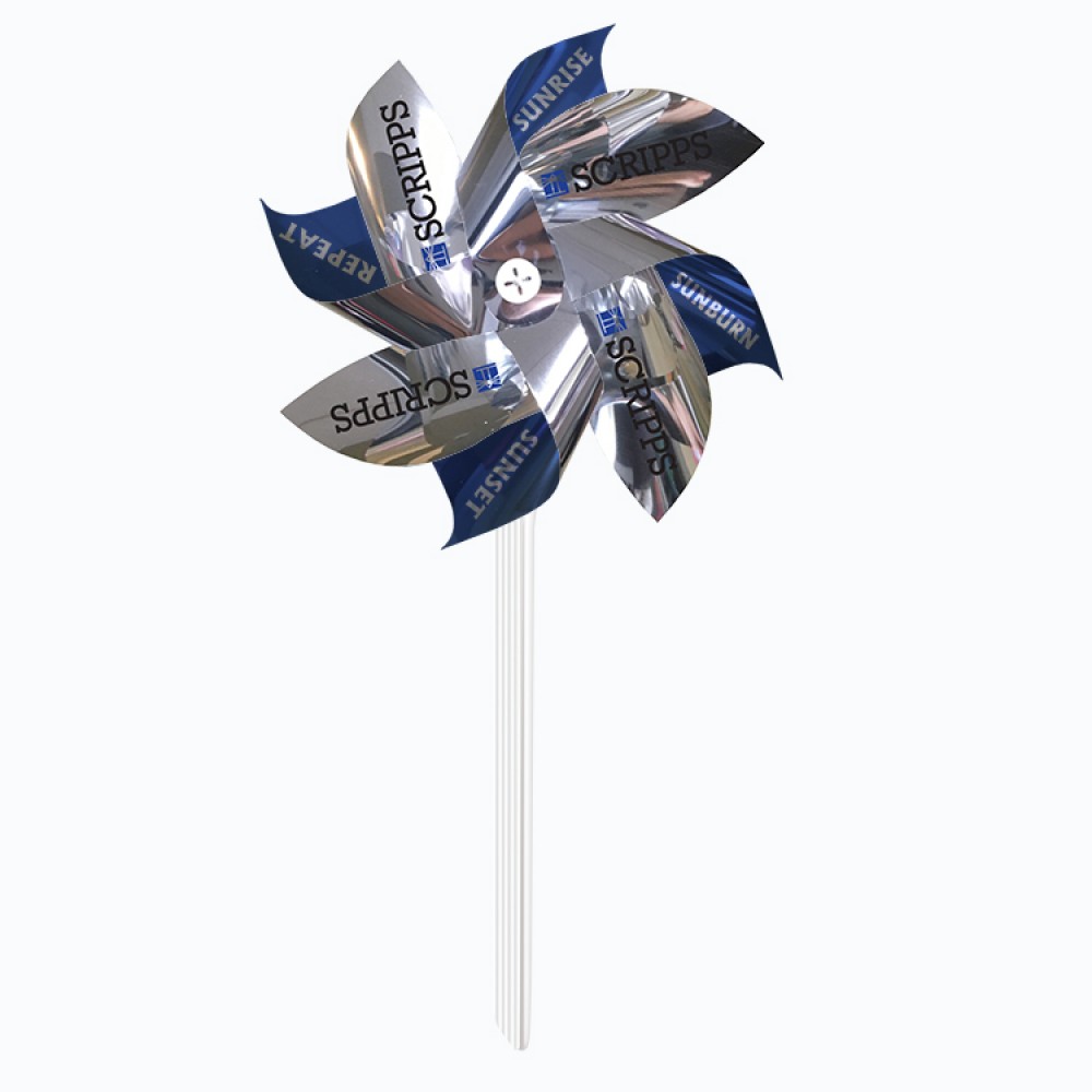 Logo Branded Pinwheel 1 - Silver Mylar with 7" diameter propellers
