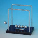 Custom Jumbo Newtons Cradle with Black Wood Base and Silver Plate