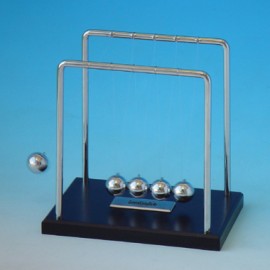 Custom Jumbo Newtons Cradle with Black Wood Base and Silver Plate  Custom Jumbo Newtons Cradle with Black Wood Base and Silver Plate