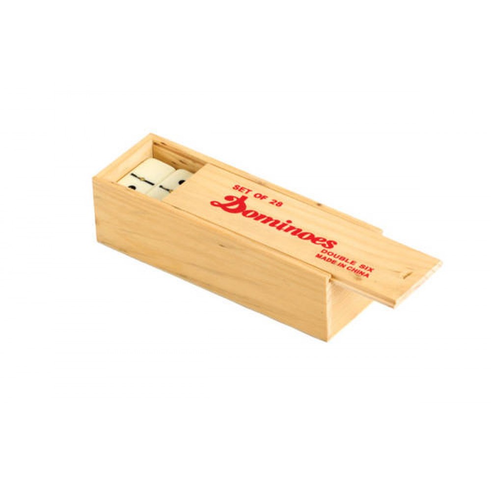 Double Six Dominoes In Wood Case with Logo Double Six Dominoes In Wood Case with Logo