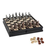Personalized Fantasy Chess & Checker Set w/ Pewter Chessmen and Storage