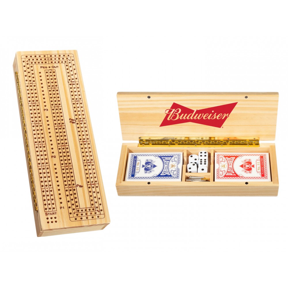 Personalized Natural Wood Cribbage Board - w/ 2 Decks of Cards Personalized Natural Wood Cribbage Board - w/ 2 Decks of Cards