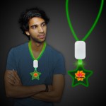 Logo Branded Green Clear Plastic Laser Engraved Necklace w/Star Medallion