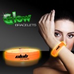 Logo Branded 9" Deluxe Single Color Triple Wide Orange Glow Bracelet