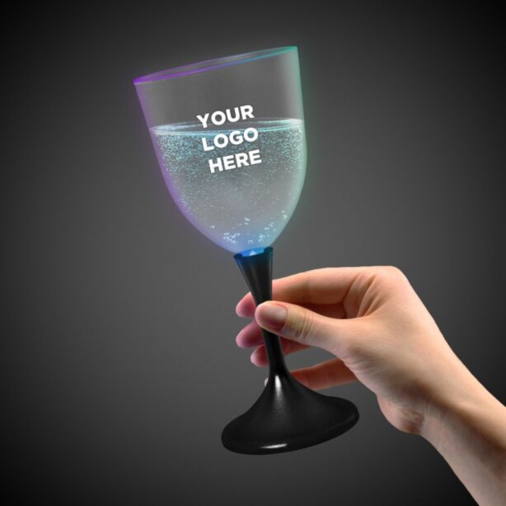 Personalized 10 Oz. Pad Printed Light Up Frosted Wine Glass w/Black Stem