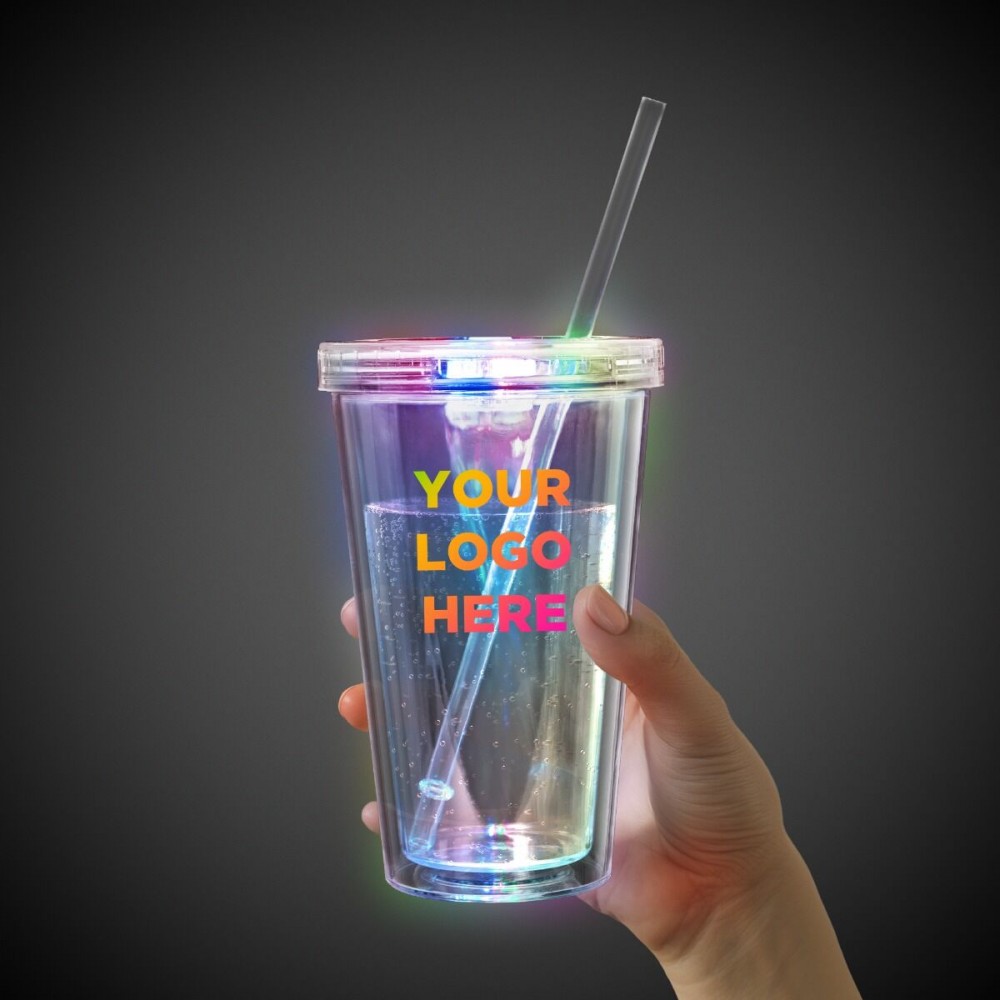 16 Oz. Multicolor Light Up Travel Cup w/Clear Lid and Straw with Logo