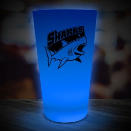 16 Oz. Blue Neon Look Pint Glass with Logo  16 Oz. Blue Neon Look Pint Glass with Logo