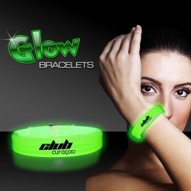 9" Deluxe Single Color Triple Wide Green Glow Bracelet with Logo  9" Deluxe Single Color Triple Wide Green Glow Bracelet with Logo